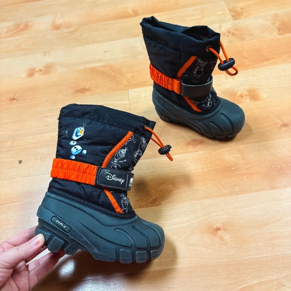 Sorel x Disney Black & Orange Olaf Frozen Insulated Winter Snow Boots Size 8